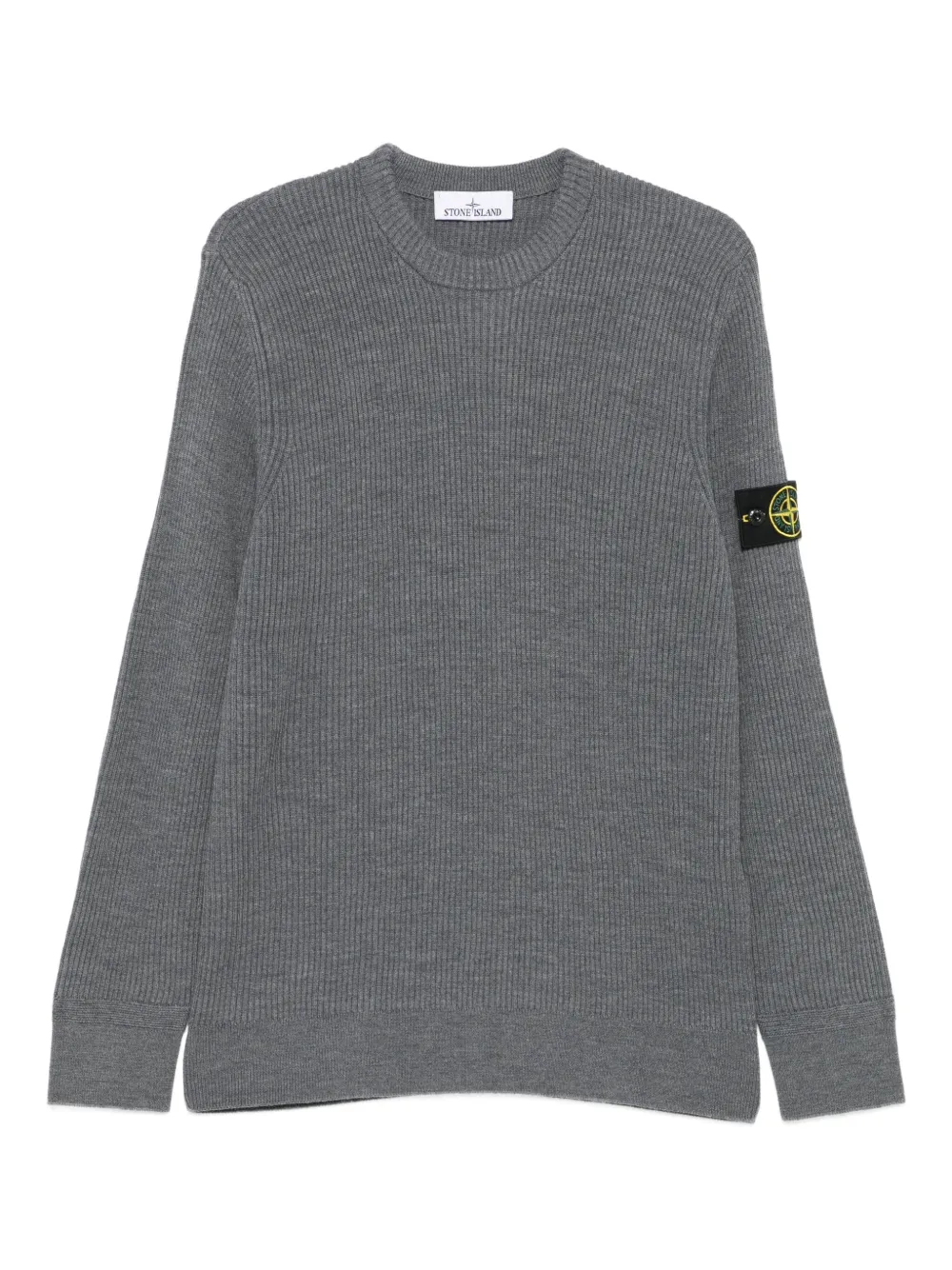 Stone Island ribbed-knit logo-patch sweater | Grey | Image 1