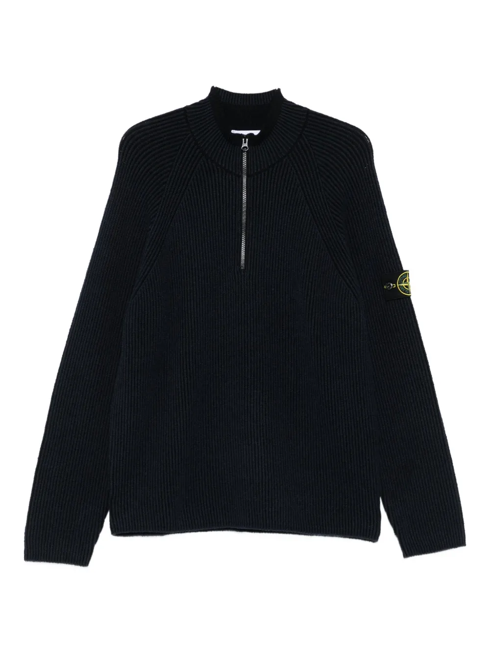 Stone Island Ribbed Zip-neck Sweater In Blue