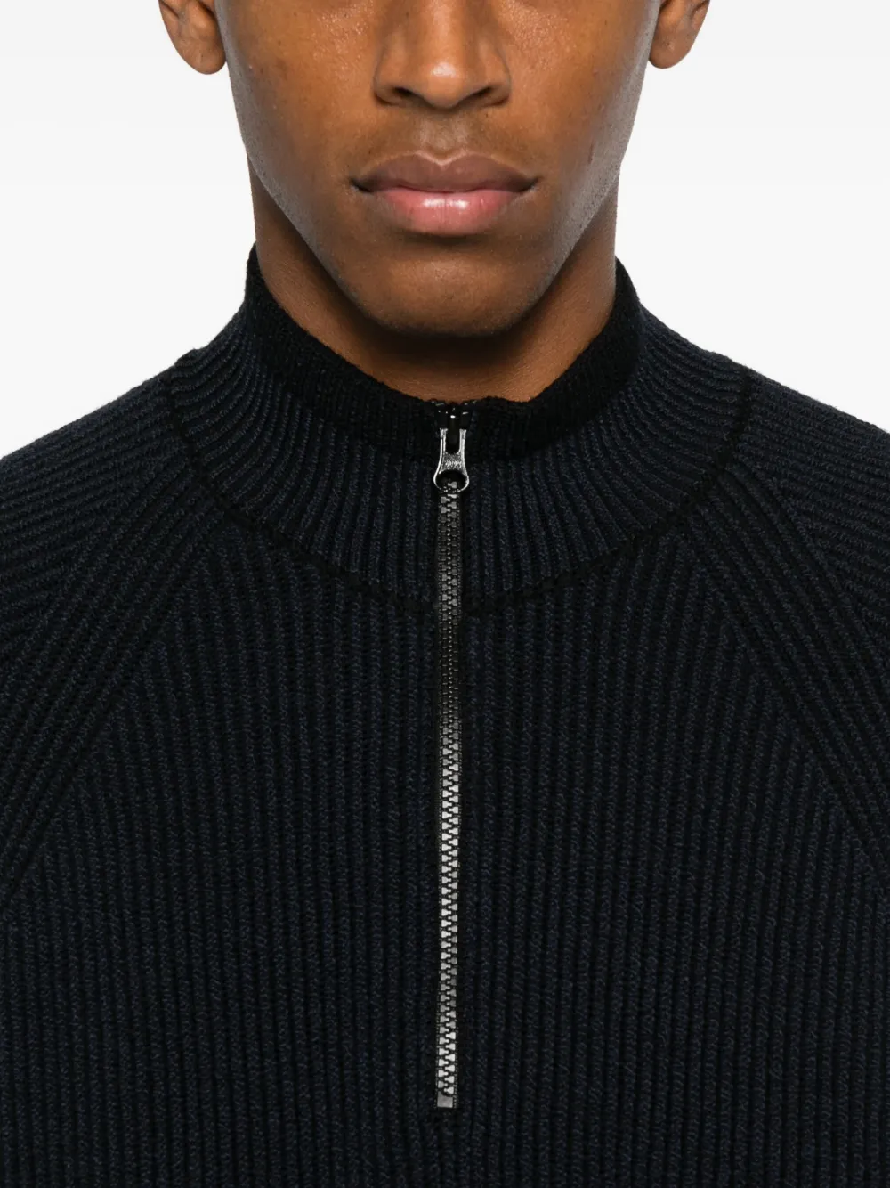 Stone Island Ribbed Zip-neck Sweater In Blue