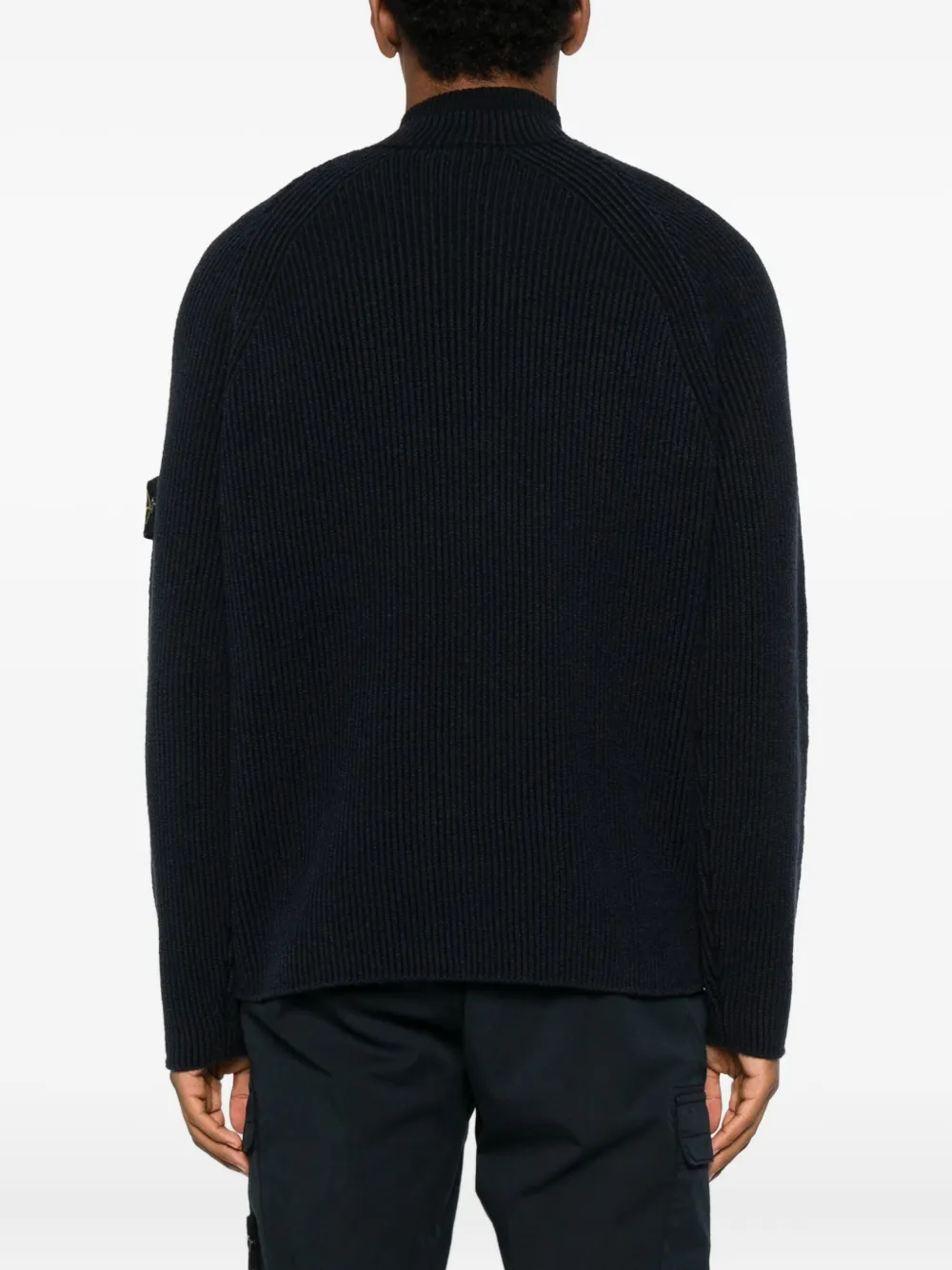 Stone Island Ribbed Zip-neck Sweater In Blue
