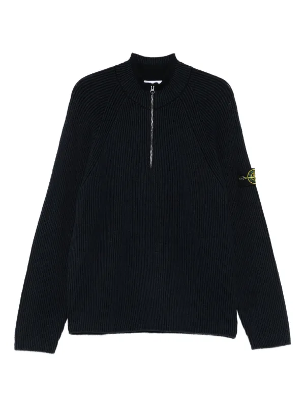 STONE  ブラックニット Mサイズ Stone Island Ribbed zip-neck Sweater | Blue | FARFETCH