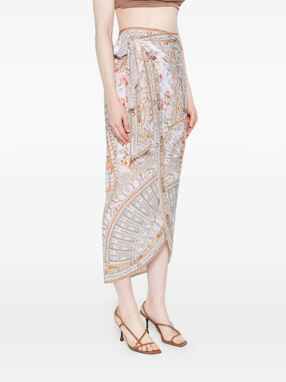 Camilla Strandjurk met bloemenprint en wikkel-effect Wit