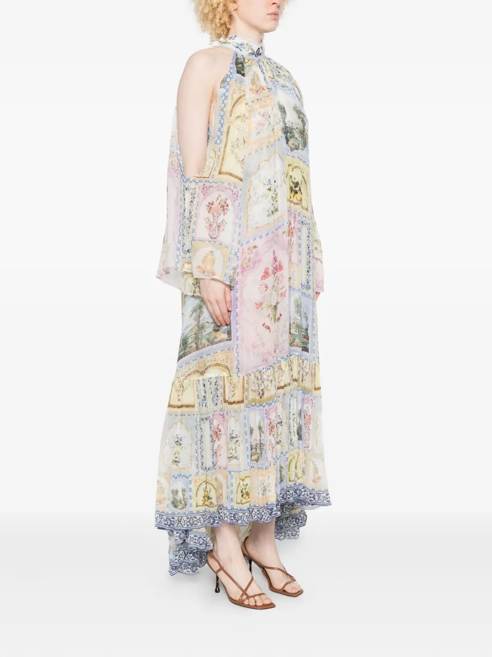 Camilla Gelaagde midi-jurk met bloemenprint Beige