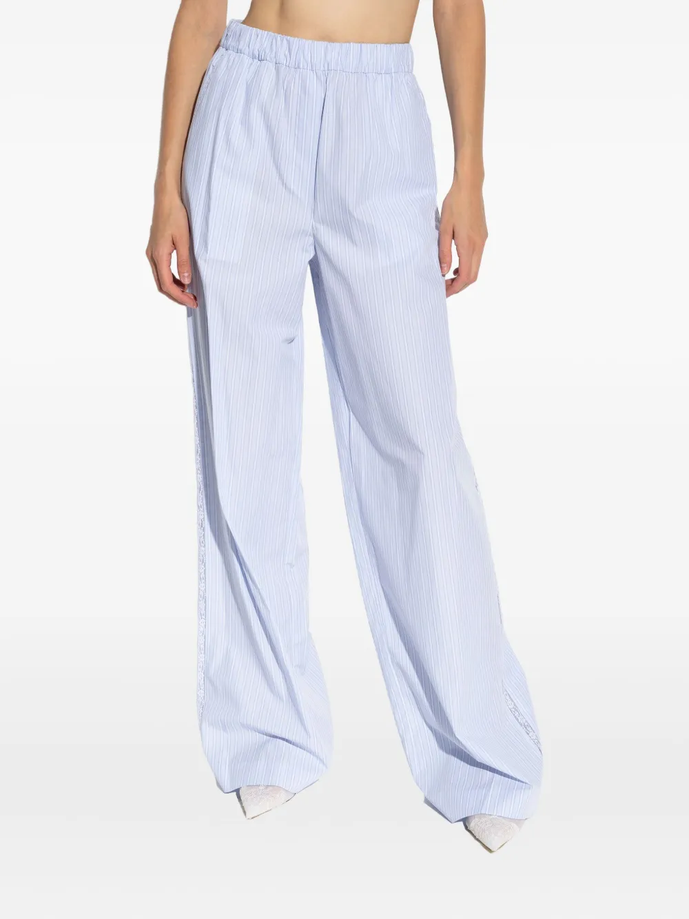 Loveshackfancy Striped-pattern Lace-trimmed Trousers In Blue