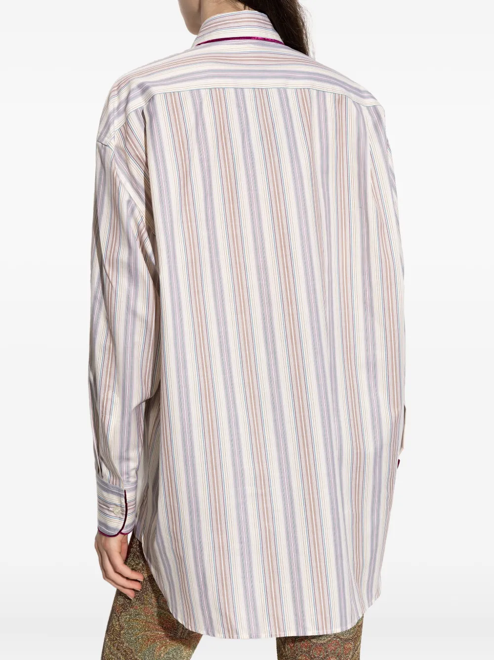 Etro Striped Velvet-trimmed Shirt In Neutral