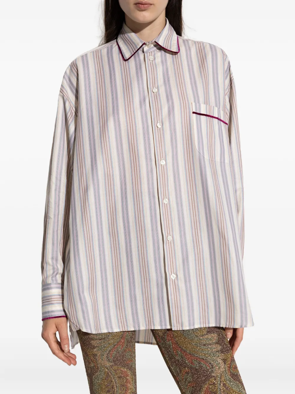 Etro Striped Velvet-trimmed Shirt In Neutral