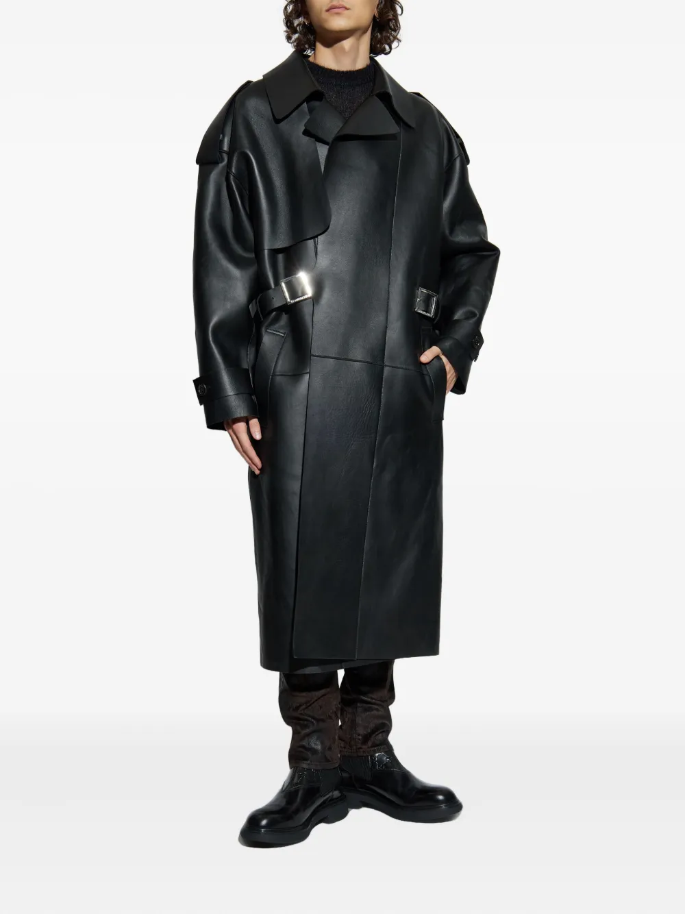 DSQUARED2 Leren trenchcoat met ceintuur Zwart