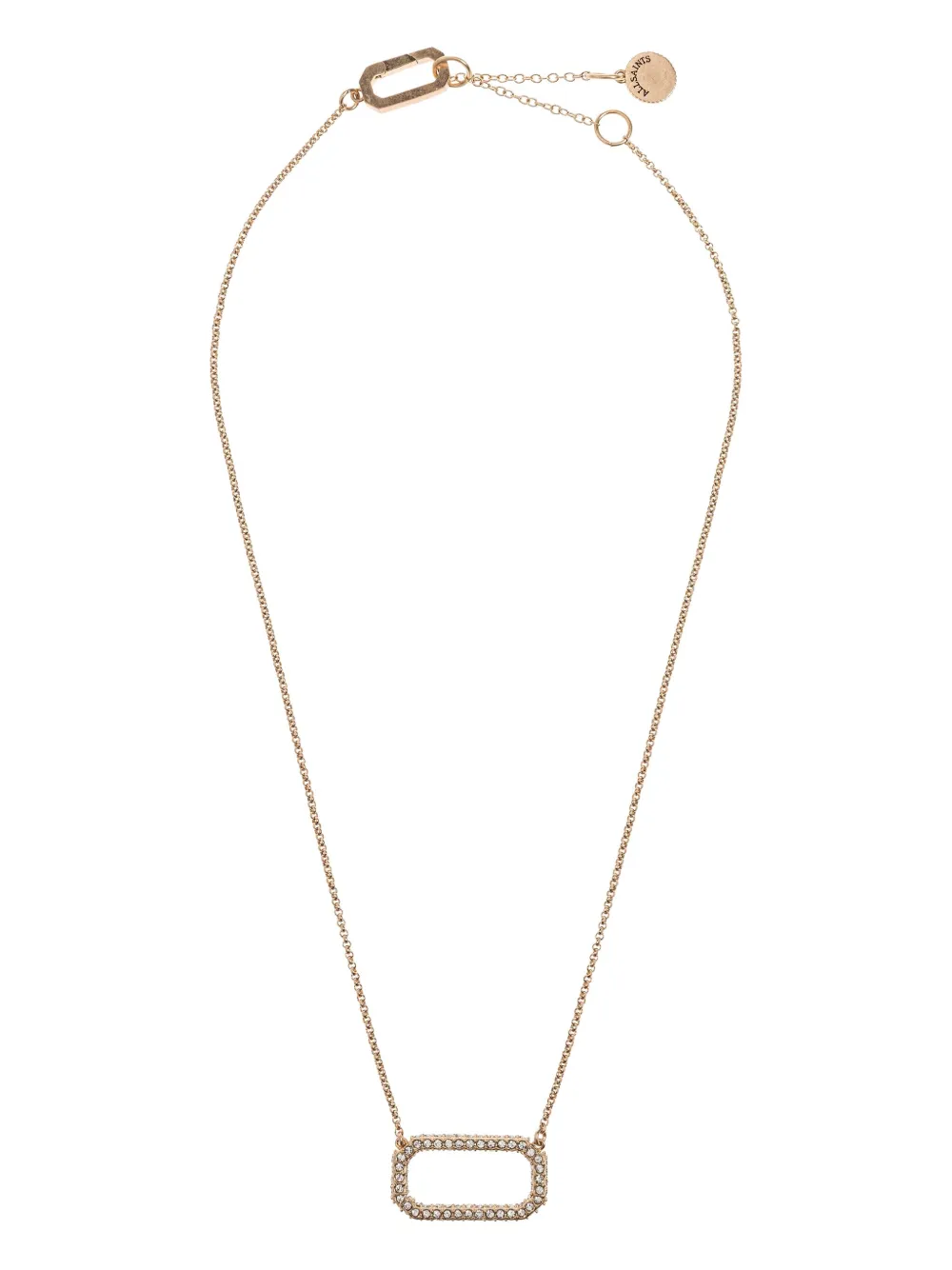 Allsaints Rectangle-frame Crystal Necklace In Gold