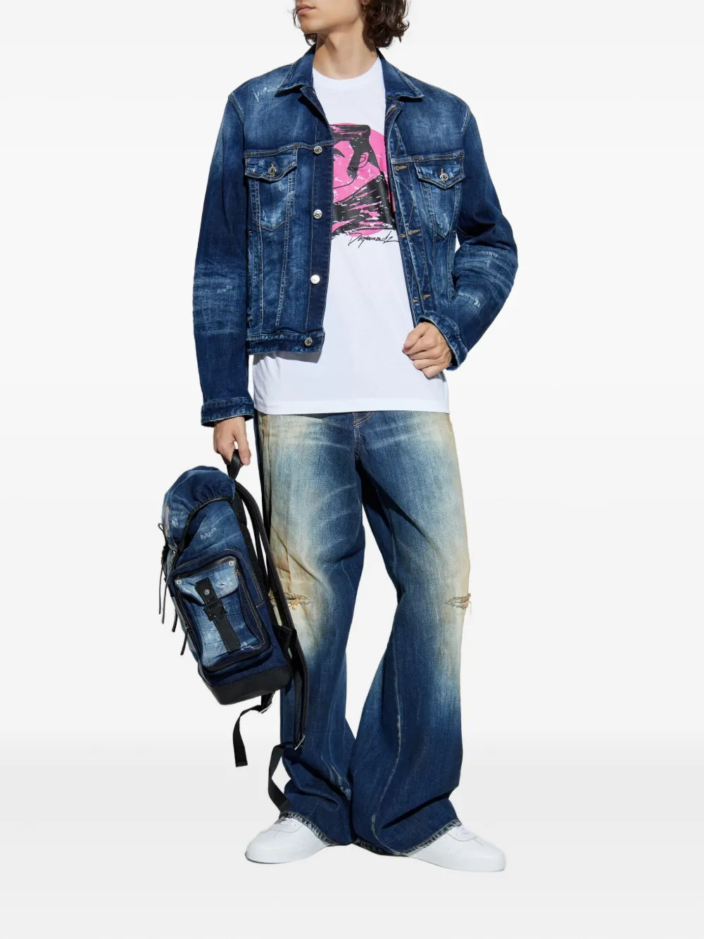 DSQUARED2 distressed embroidered jeans - Blauw