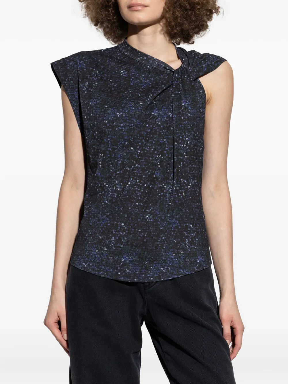 Isabel Marant Nayda Asymmetrical T-shirt With Midnight Blue Print Women In Blue