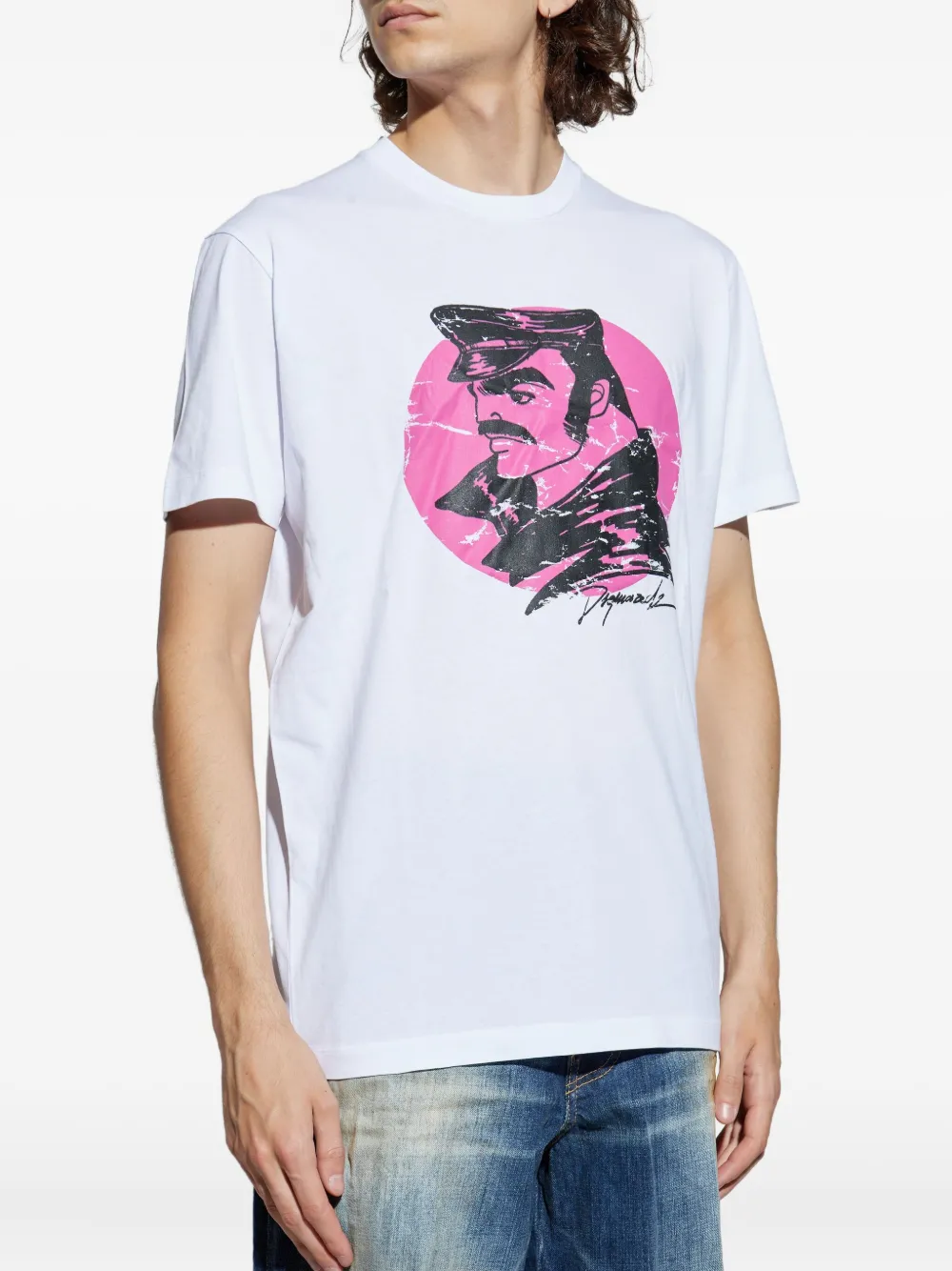 Dsquared2 Circular-print Crew-neck T-shirt In White