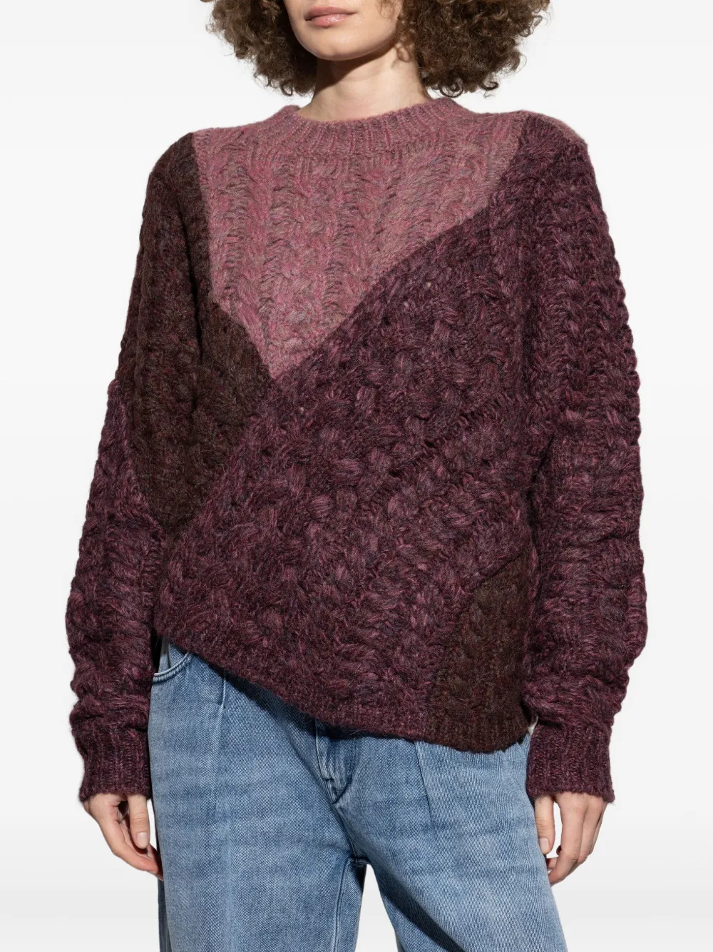 Isabel Marant Étoile Cable-knit Patchwork Sweater In Burgundy