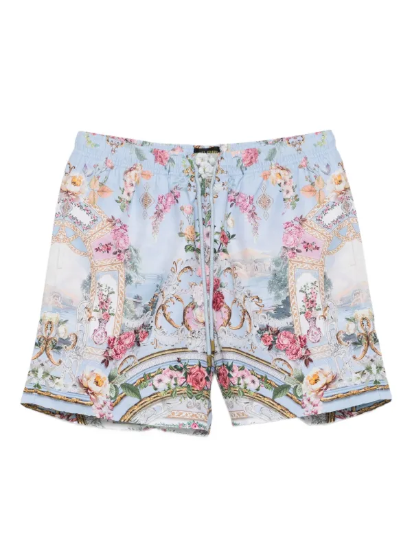 Camilla Floral-print Drawstring Shorts in Blue