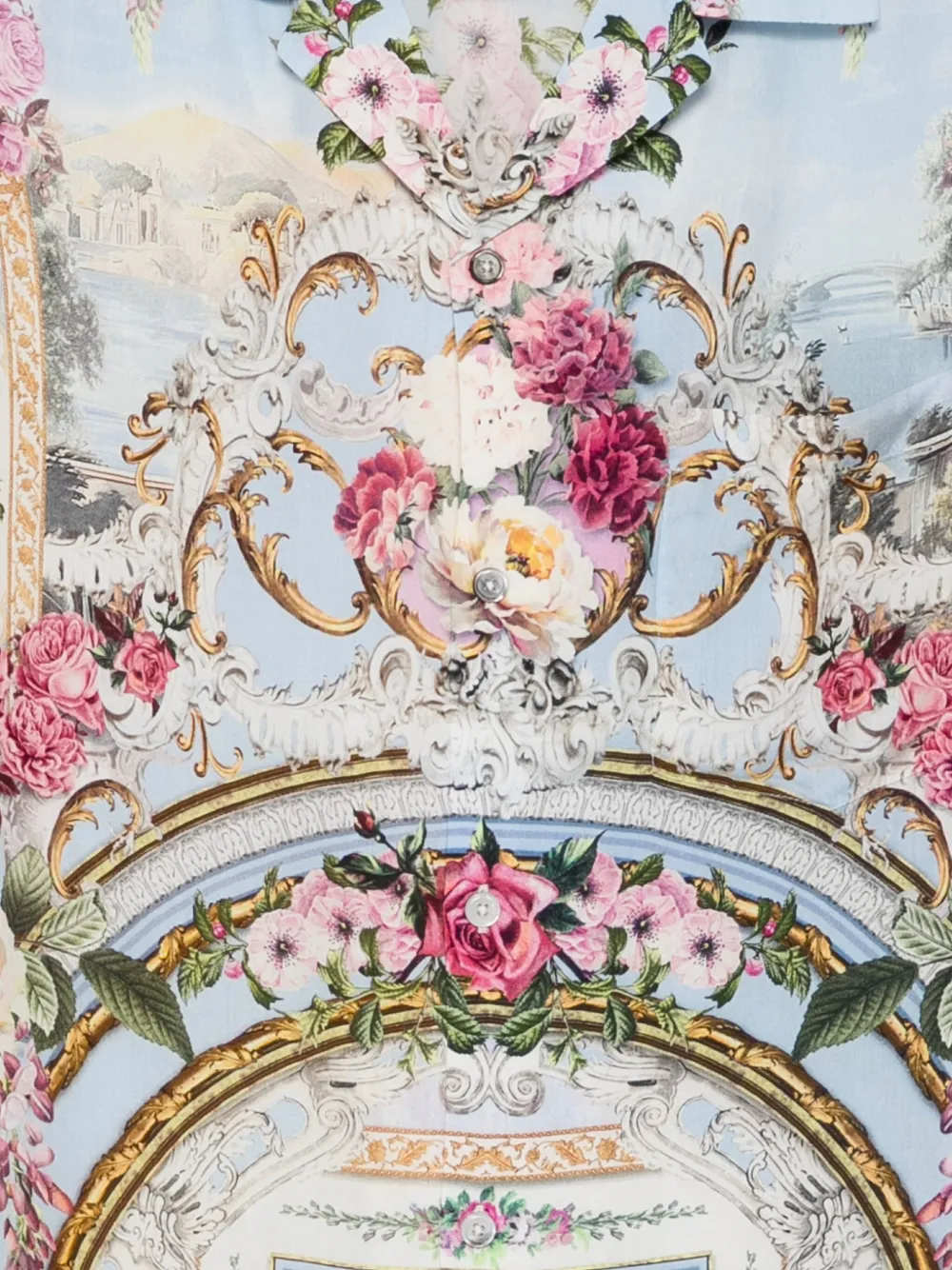 Camilla Overhemd met barokprint en bloemenprint Blauw