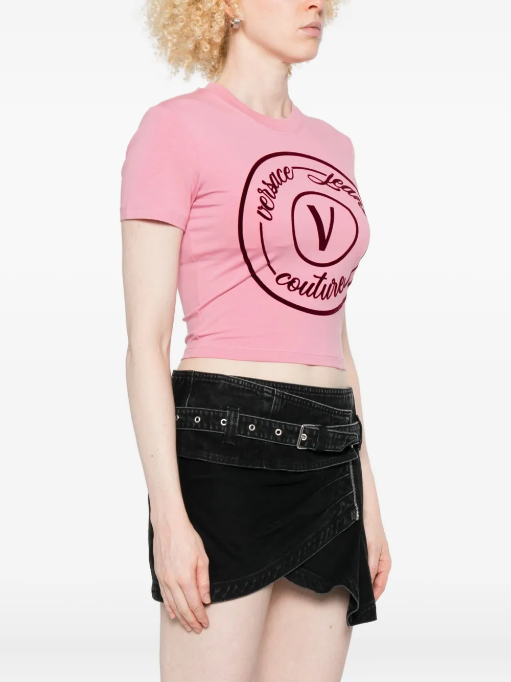 Versace Jeans Couture Circular-logo T-shirt In Pink