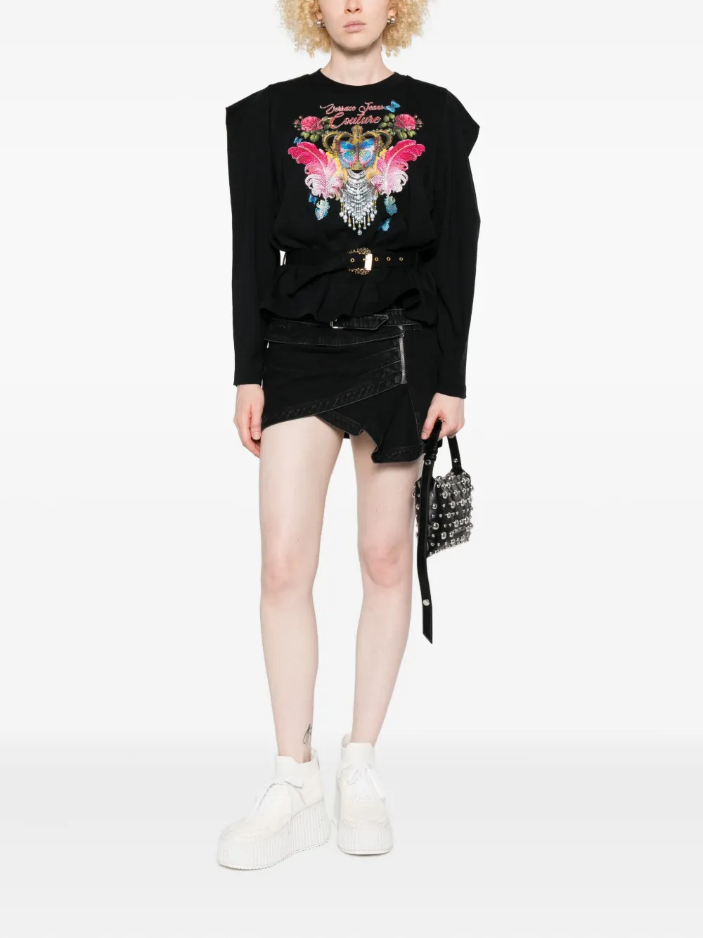 Versace Jeans Couture crown-embellished long-sleeve top - Zwart