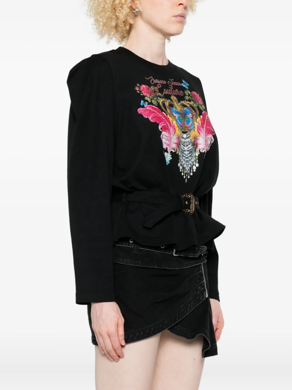Versace Jeans Couture Crown-embellished Long-sleeve Top In Multi