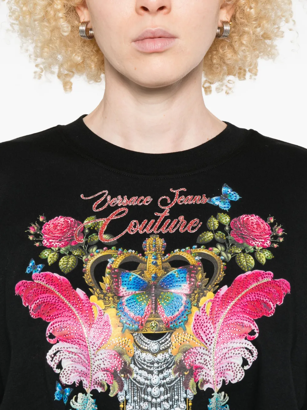 Versace Jeans Couture Crown-embellished Long-sleeve Top In Multi