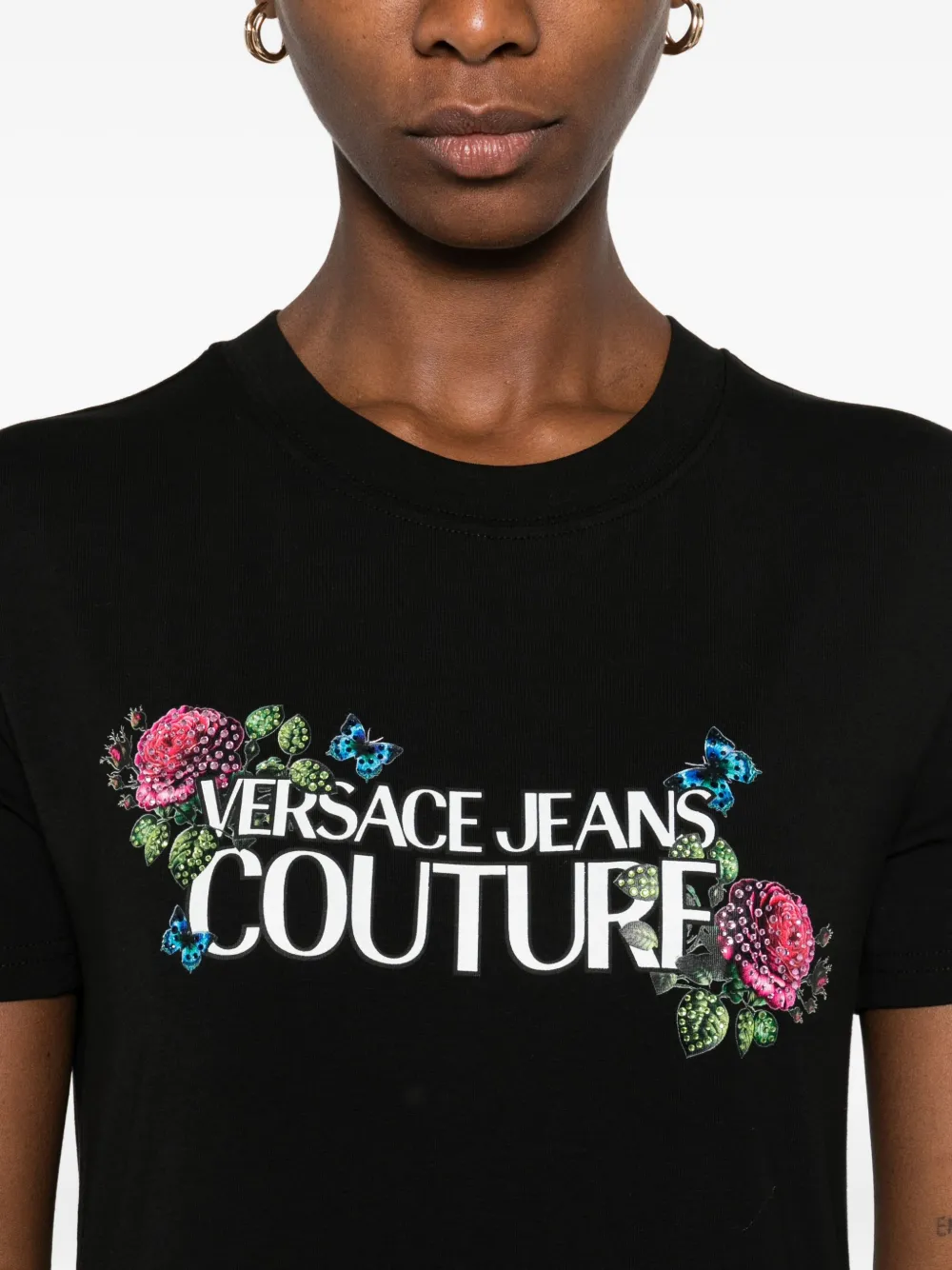 Versace Jeans Couture Floral-embellishment T-shirt In Black