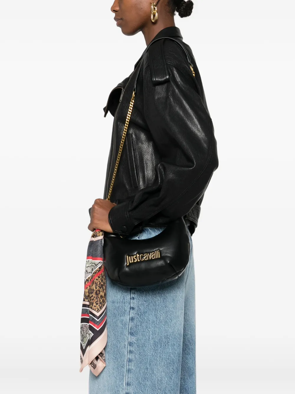 Just Cavalli logo-plaque chain shoulder bag - Zwart