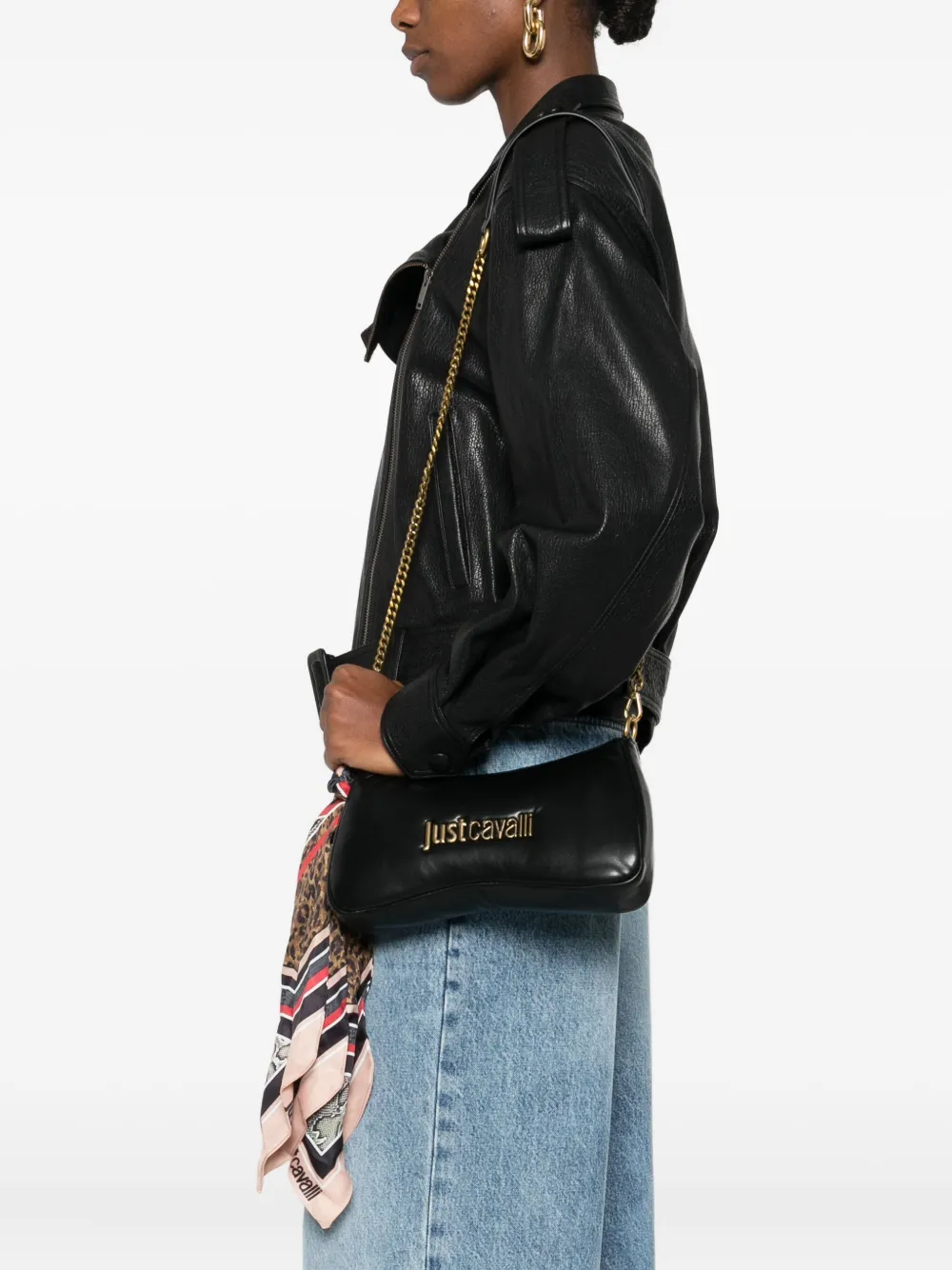 Just Cavalli logo-plaque chain shoulder bag - Zwart
