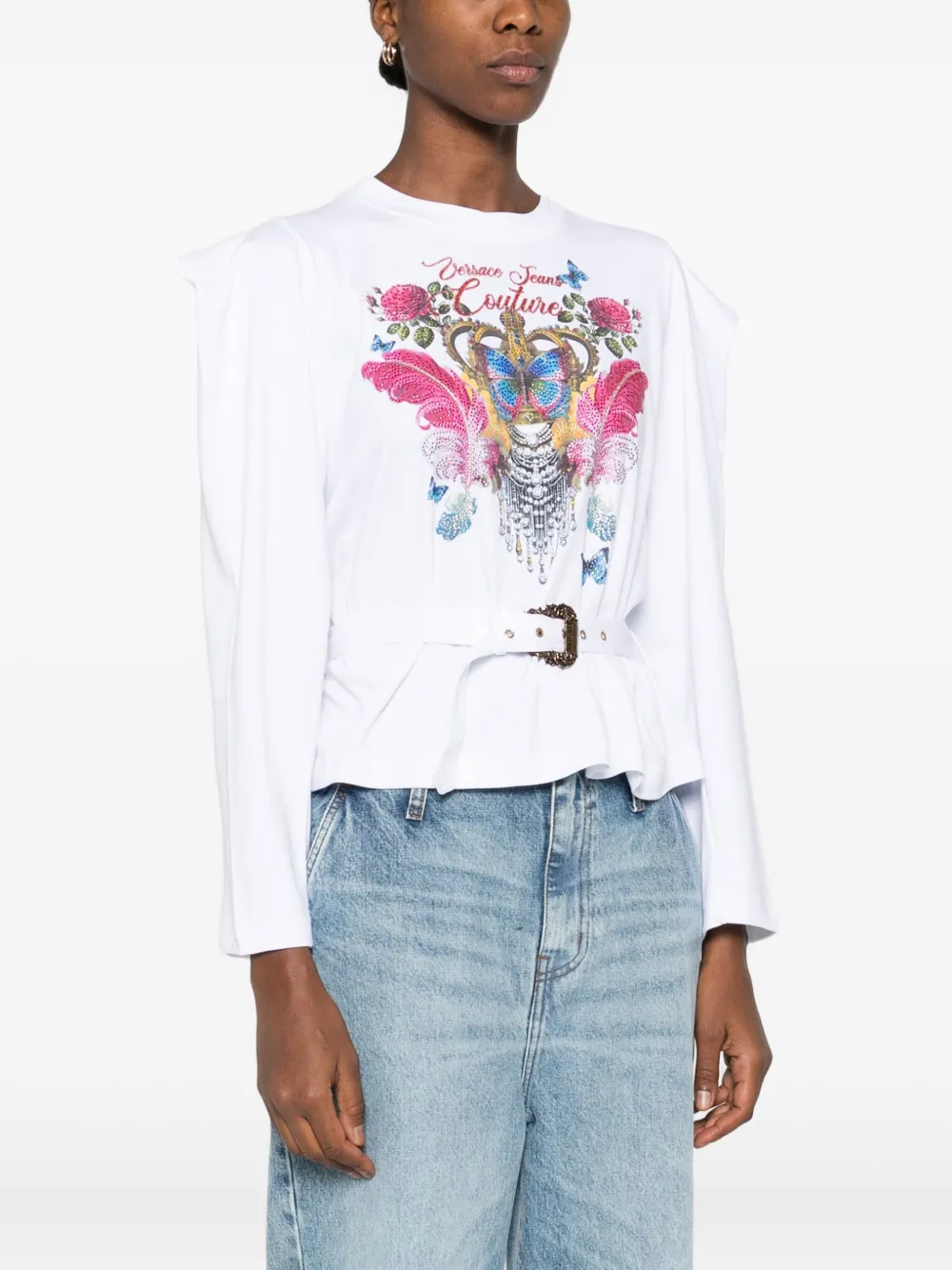 Versace Jeans Couture Blouse met ceintuur en print Wit