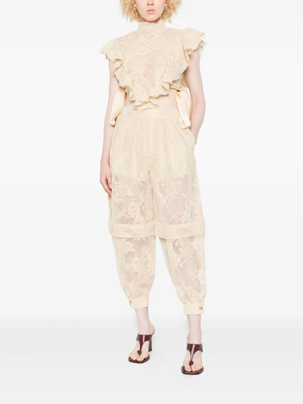 ZIMMERMANN Hypnotic broek met bloemenkant - Beige