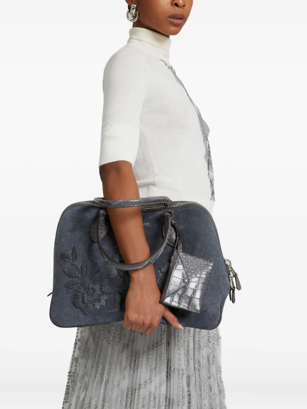 Ermanno Scervino Orsetta embroidered suede tote bag - Grijs
