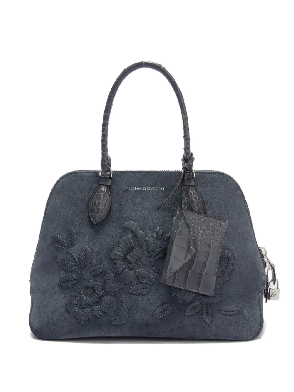 Ermanno Scervino Orsetta embroidered suede tote bag - グレー Ermanno Scervino Orsetta embroidered suede tote bag - グレー