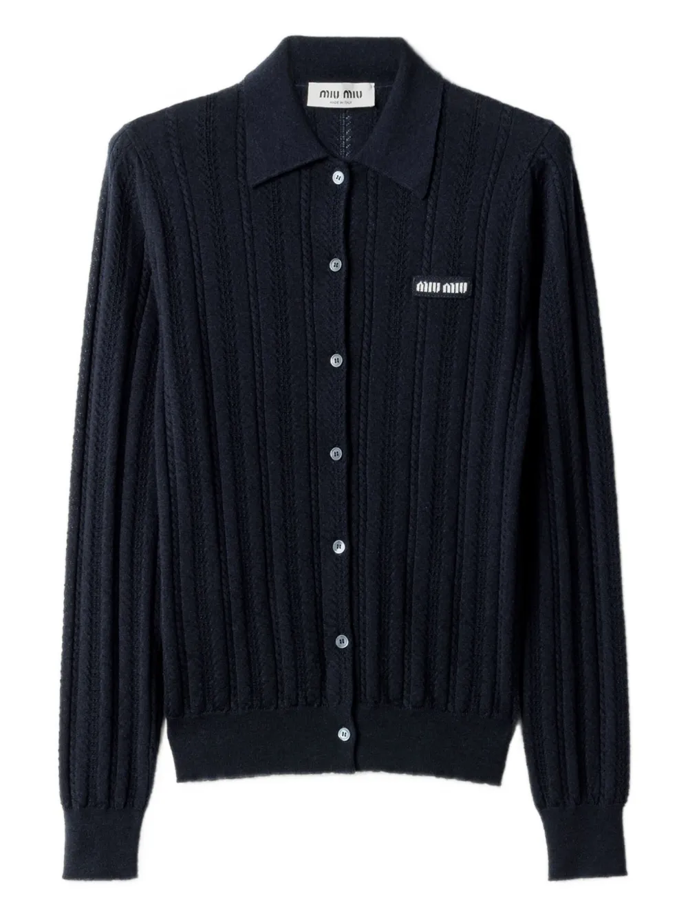 Miu Miu Openwork-knit Cardigan In Blue