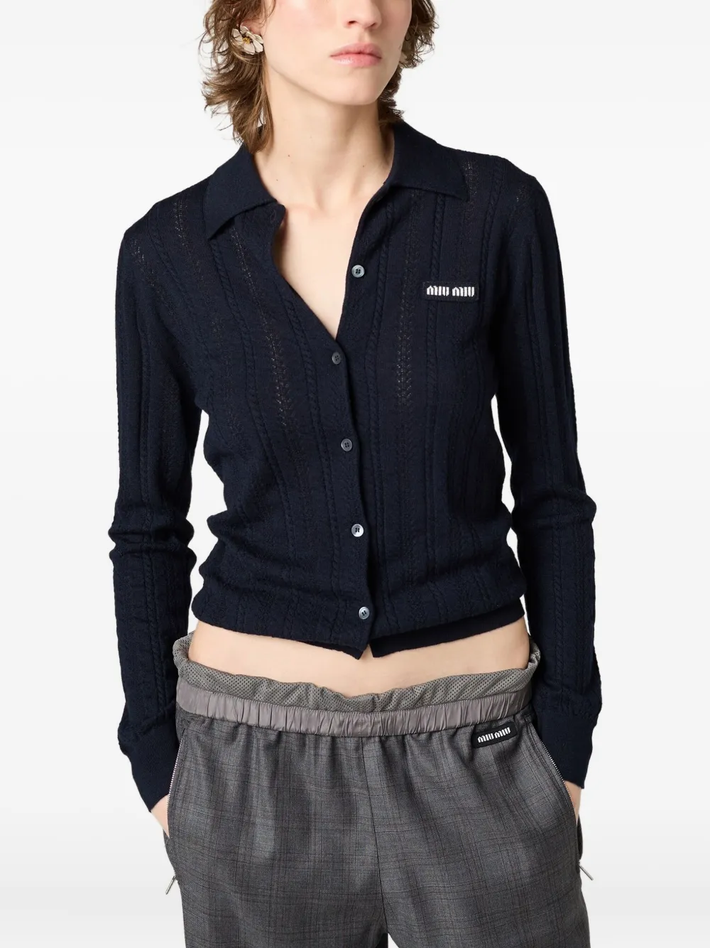 Miu Miu Openwork-knit Cardigan In Blue