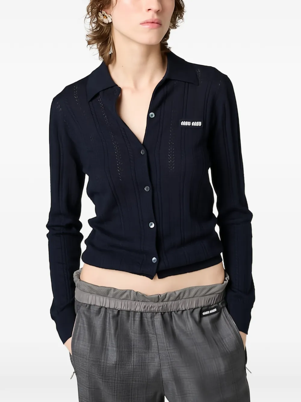 Miu Miu openwork-knit cardigan - Blau