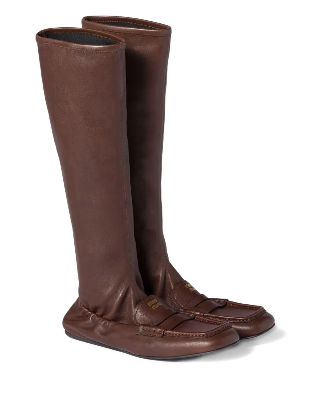 Miu Miu Ruches Nappa Leather Boots In Brown