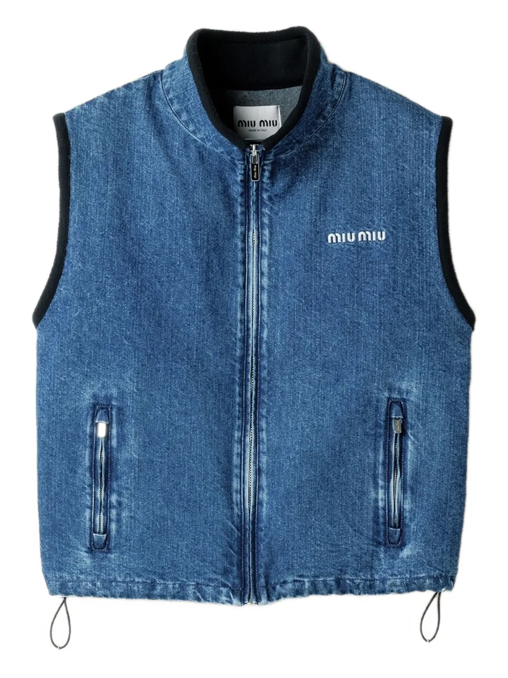 Miu Miu Logo-embroidered Denim Gilet In Blue
