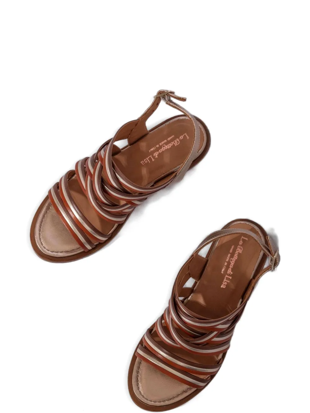 La Bottega Di Lisa Leather Woven Sandals In Brown