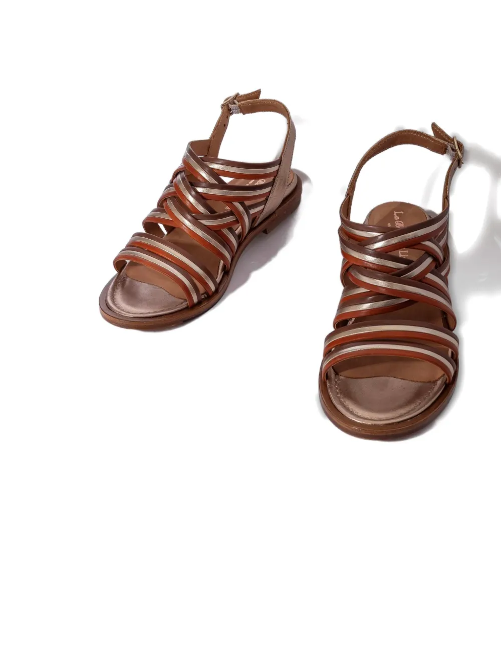 La Bottega Di Lisa Leather Woven Sandals In Brown