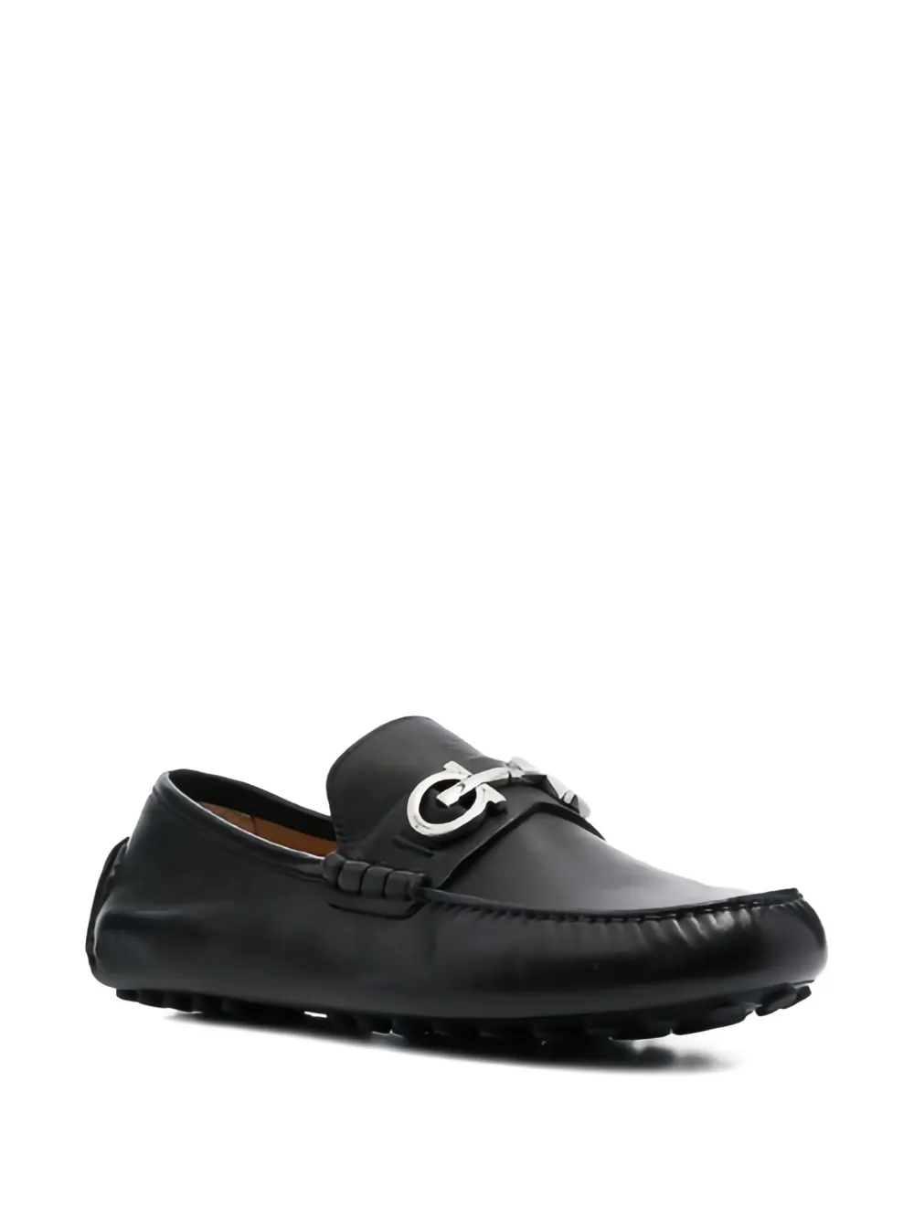 Ferragamo Gancini-plaque grained leather sandals Black