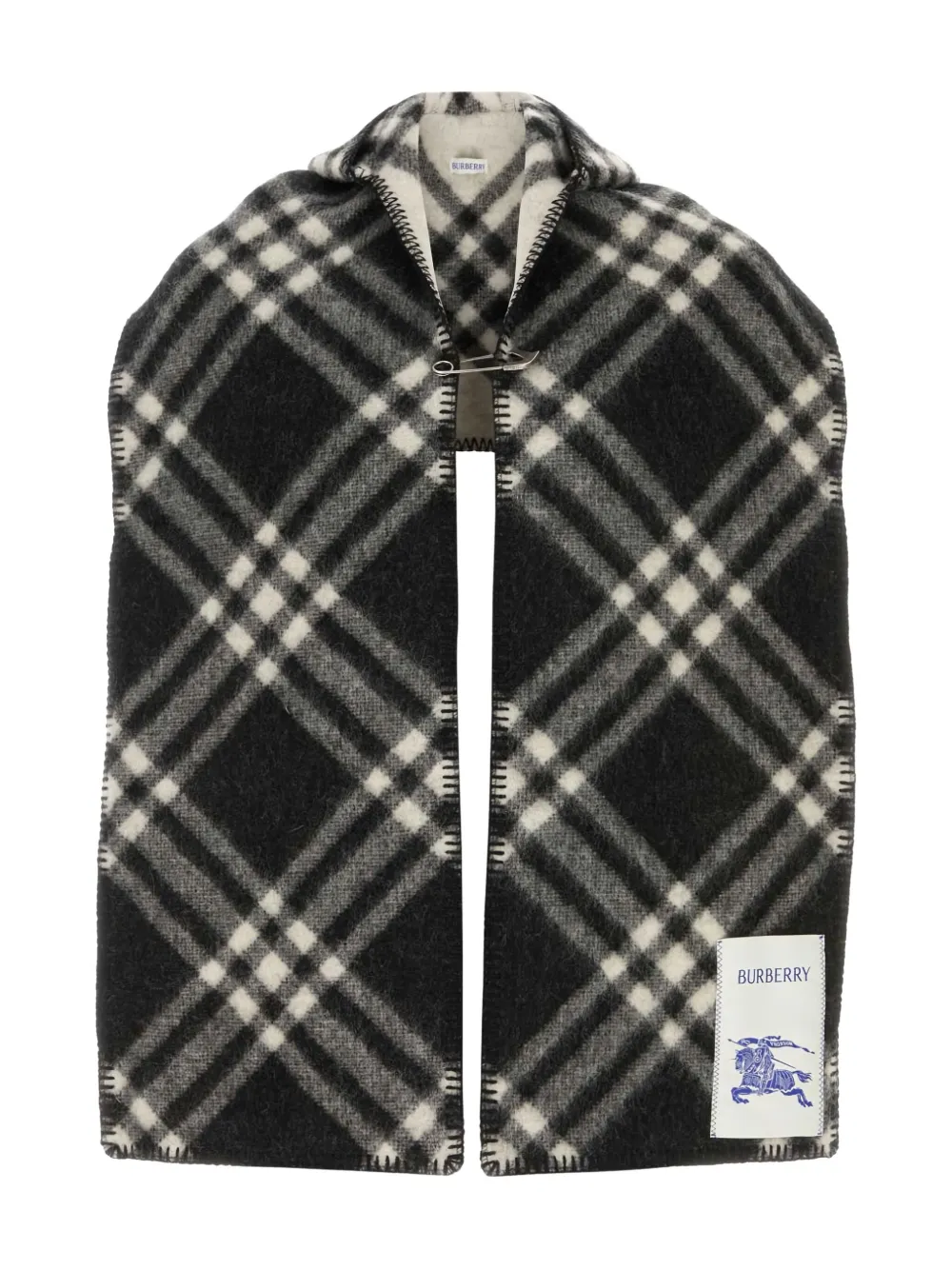 Burberry Checked-pattern Wool Hooded Scarf In Black