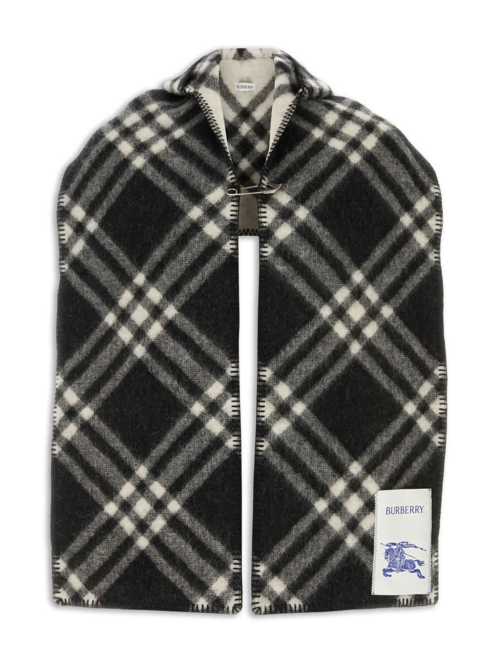 Burberry checked-pattern wool hooded scarf | Black | Image 1