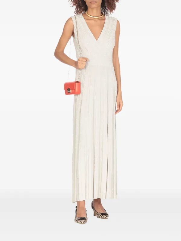 D.Exterior V-neck Pleated Maxi Dress | Neutrals | FARFETCH ID