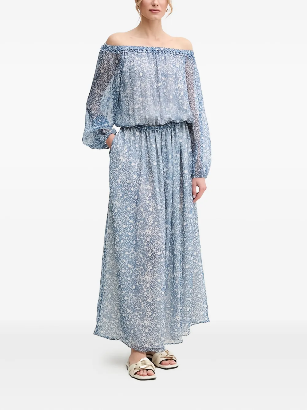Weekend Max Mara Off-shoulder maxi-jurk met bloemenprint - Blauw