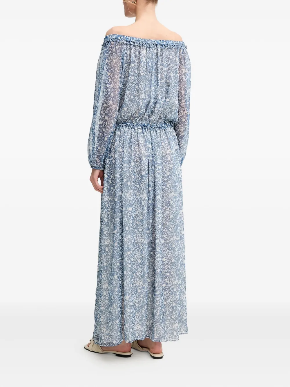Weekend Max Mara Floral Print Off-shoulder Maxi Dress In Blue