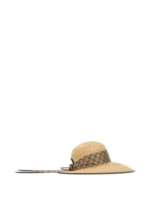 Gucci raffia monogram-ribbon hat
