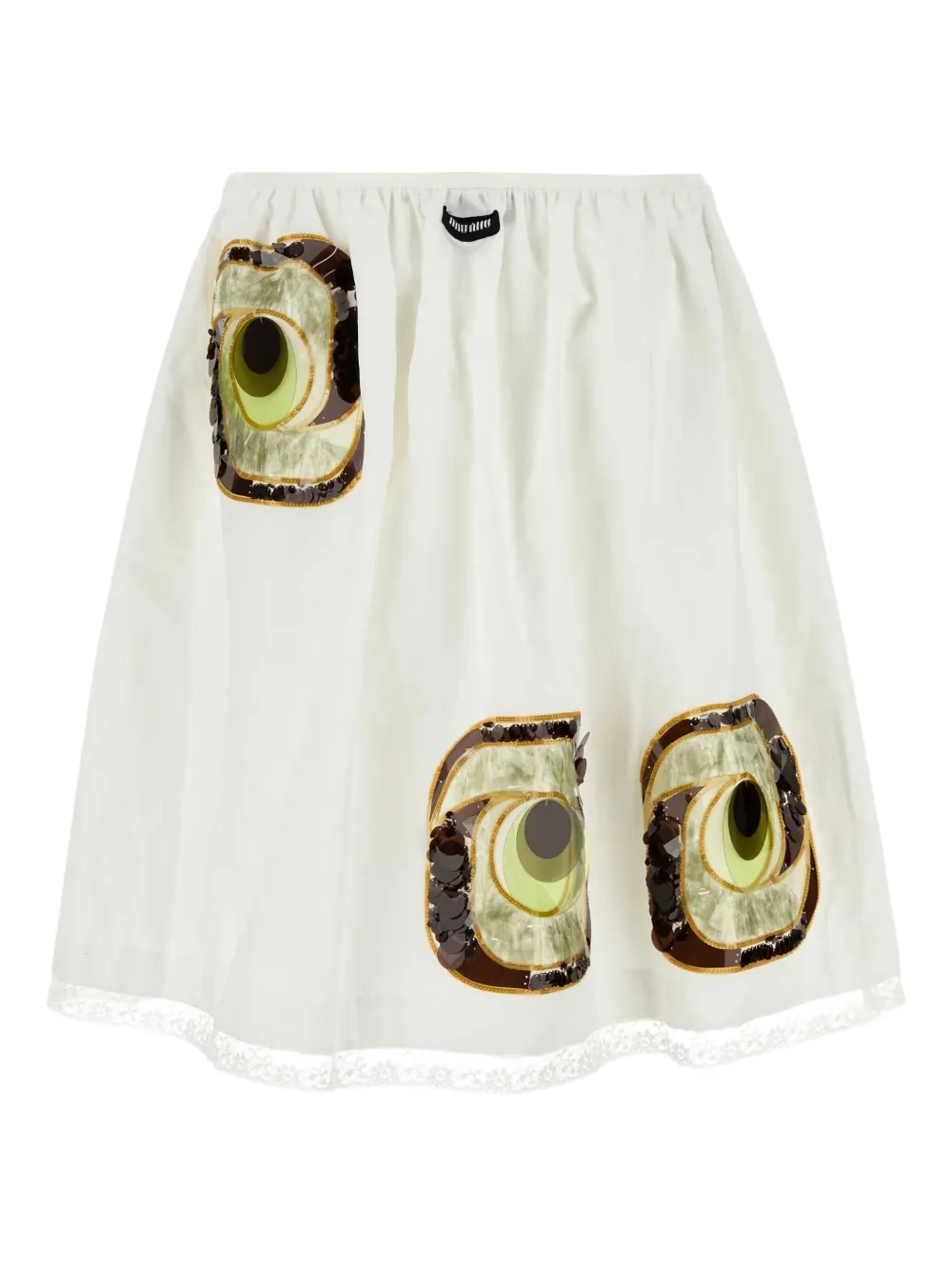 Miu Miu sequin-embellished lace-trimmed skirt - Wit