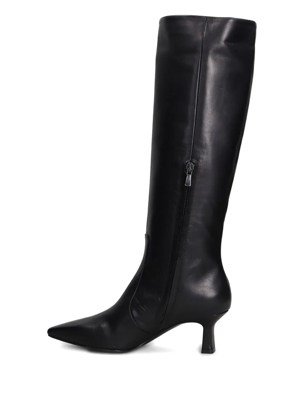 Julie Dee Pointed-toe Leather Knee-high Boots In Black