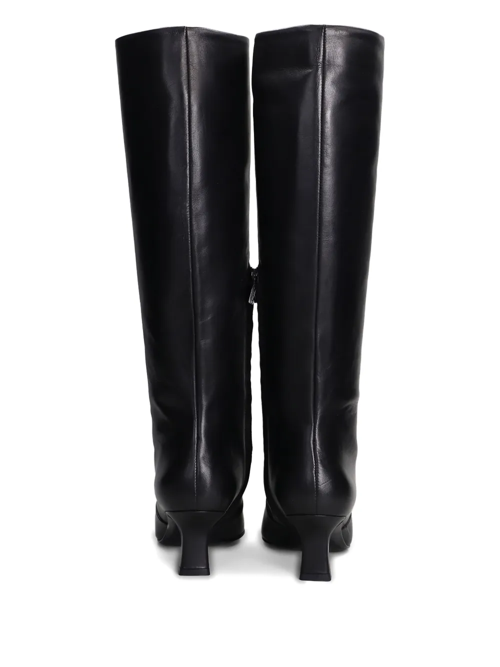 Julie Dee Pointed-toe Leather Knee-high Boots In Black