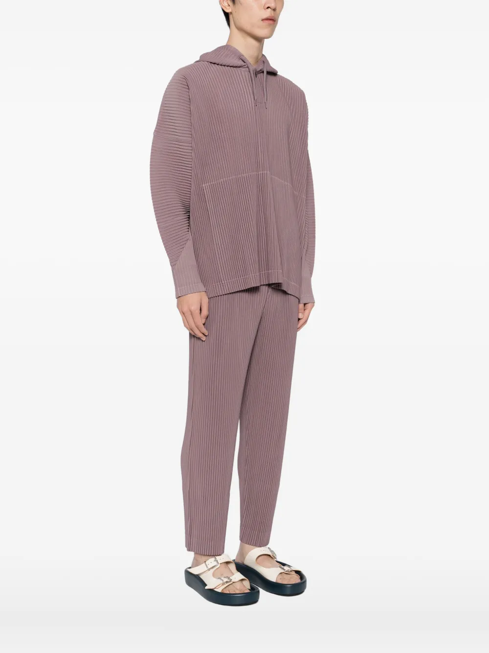 Issey Miyake Ns Seaside Purple Color Pleats Relaxed-fit Knitted Hoodie In Brown