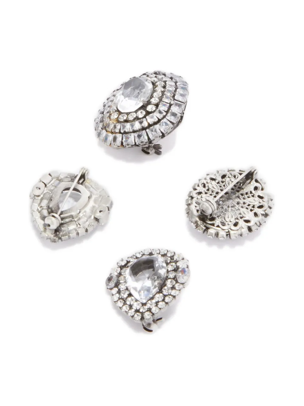 Ermanno Scervino Crystal-embellished Brooches (set Of Three) In Metallic
