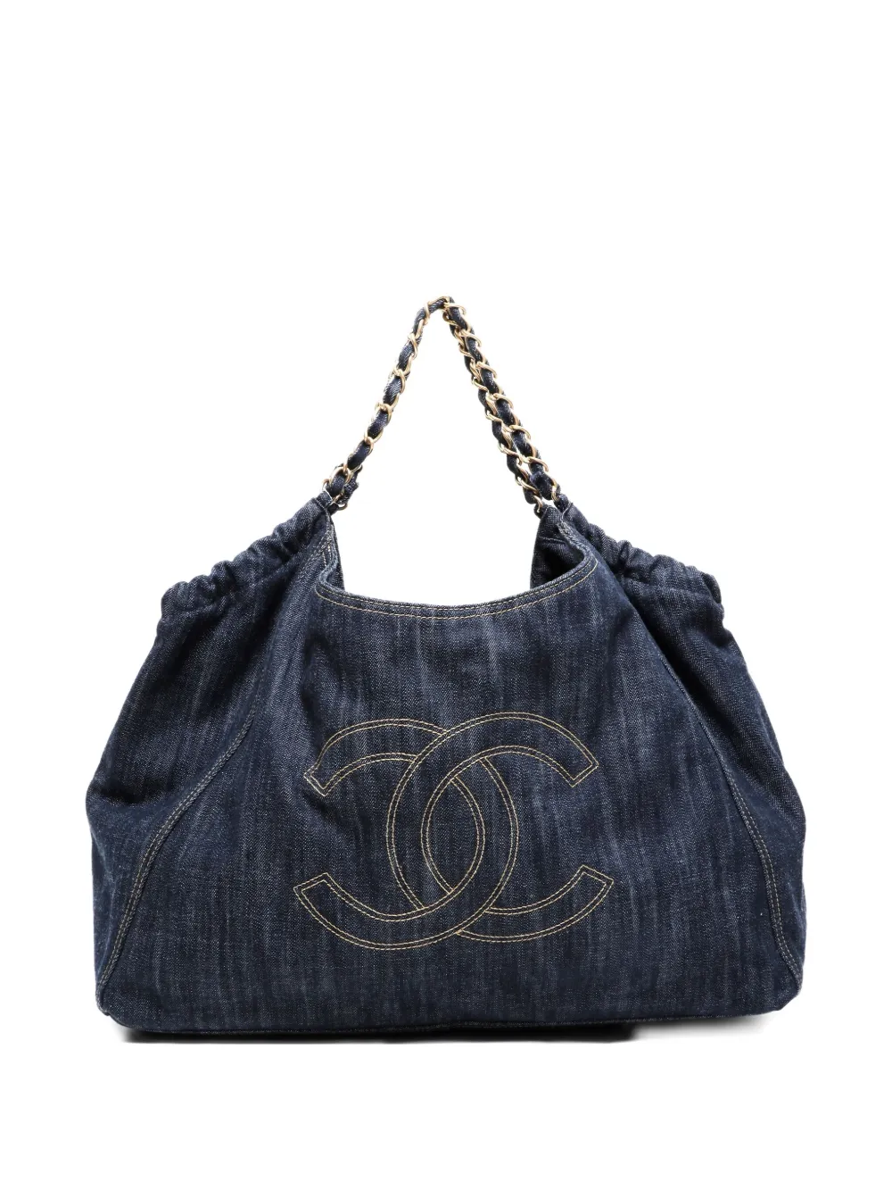 Pre-owned Chanel 2007-2008 Cc Mark Denim Tote Bag In Blue