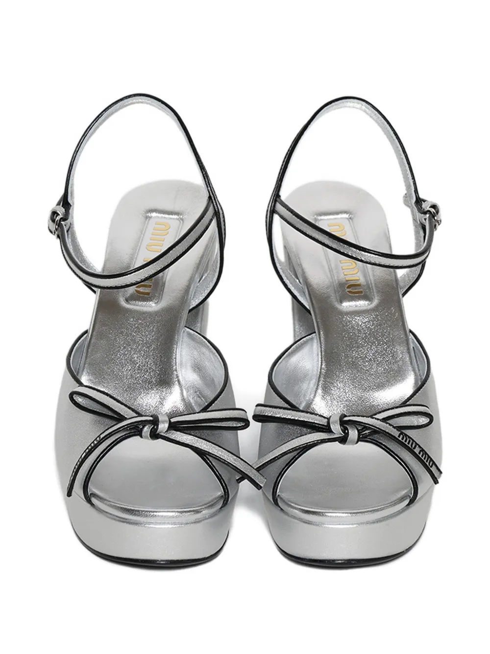 Miu Miu Bow-detail Platform Leather Sandals In Silver